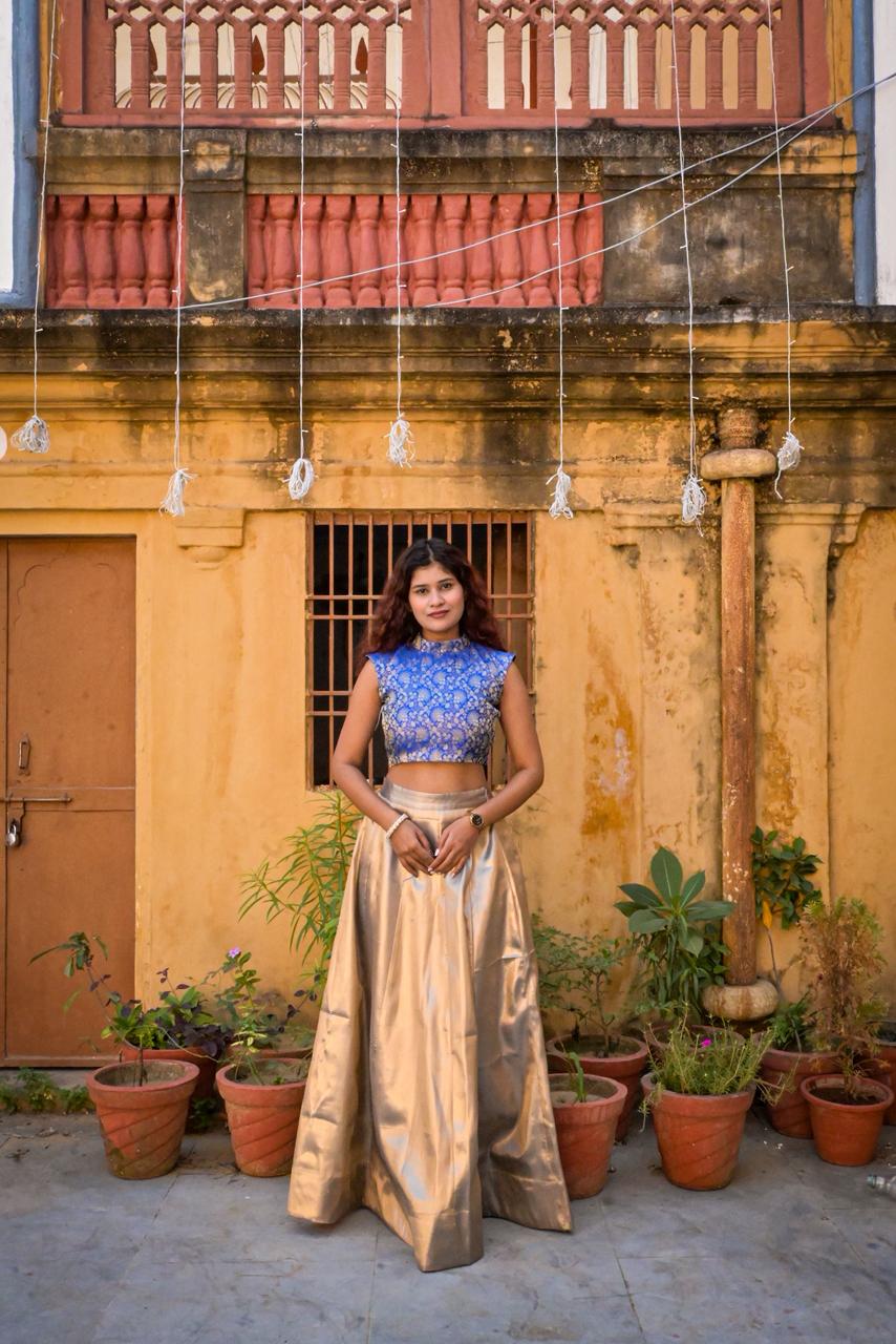 Tana bana crop top and lehanga skirt set